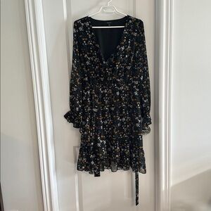 RW&CO. Black Long Sleeve Floral Wrap Dress
